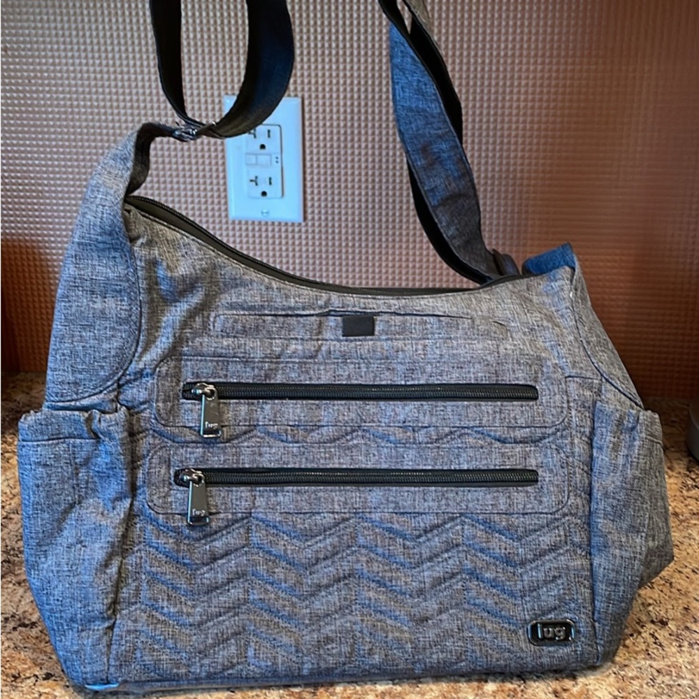 lug Gray Chevron Shoulder Bag with Dual Zip Front Pockets